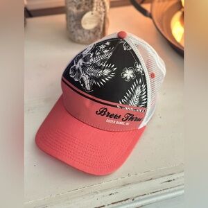 Brew Thru Outer Banks NC Beach Mesh Snapback Baseball Trucker Cap Hat OSFM Peach